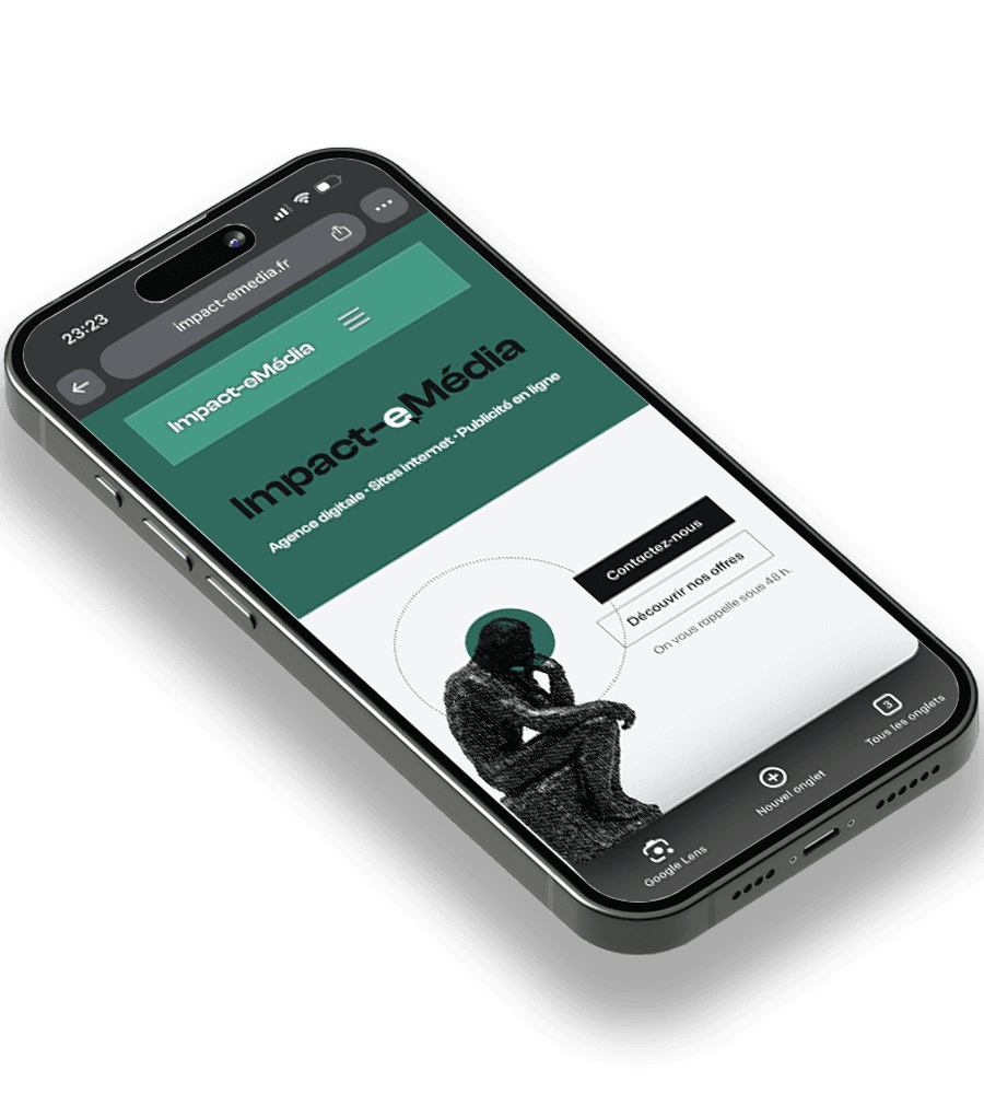 Le site impact-emedia.fr affiché sur un téléphone